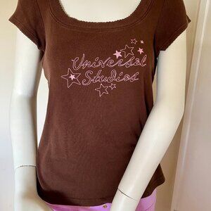 Womens Cute Y2K Coquette Pink & Brown Tee